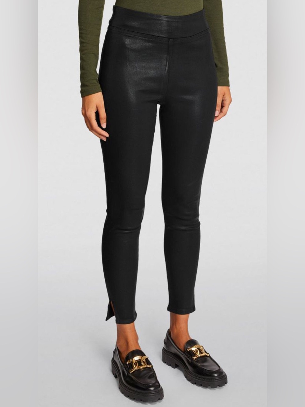 Frame Denim The Jetset Skinny Crop Noir Coated Leggings Black Pants Size 1 XS